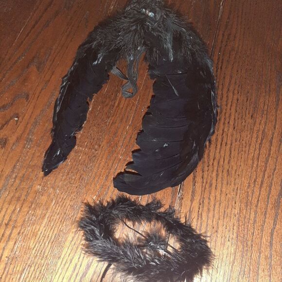 Girl's Black Feather Wing and Headband Halo Set - Picture 1 of 5